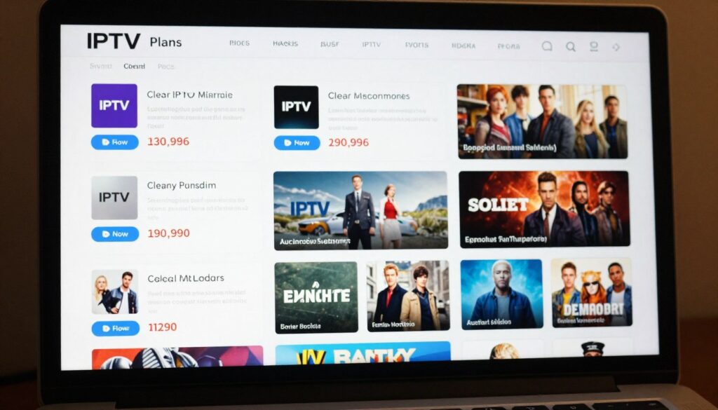 Image of various IPTV subscription plans on a screen