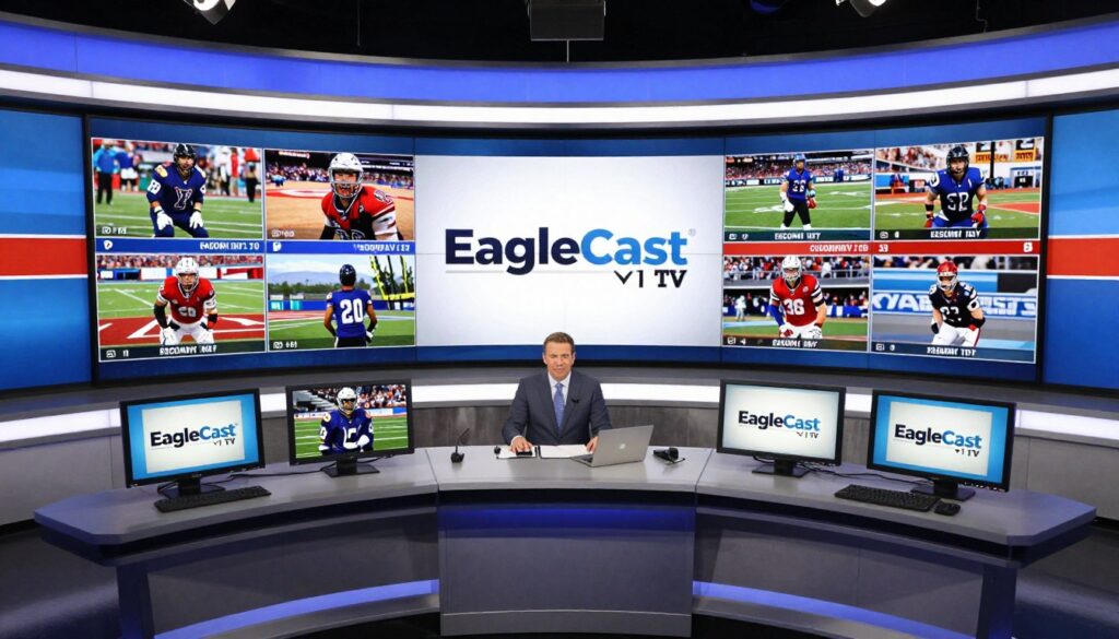 Generate an image of EagleCast TV's sports coverage, highlighting its comprehensive North American channel lineup.