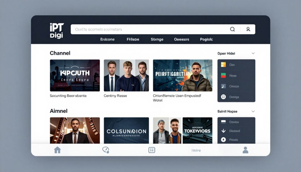 Generate an image of IPTVDigi's interface showcasing its extensive channel lineup.