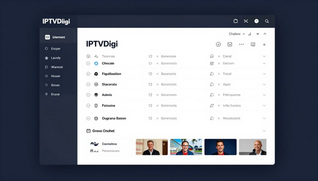 Generate an image of IPTVDigi's interface showcasing its extensive channel list and user-friendly interface.