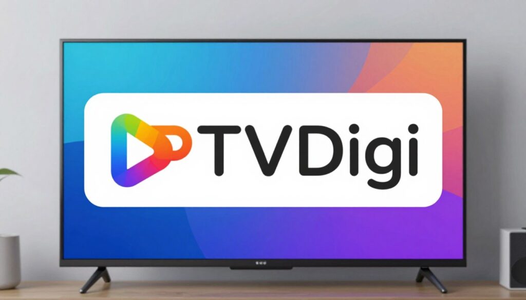Generate an image of IPTVDigi's logo with a streaming TV background