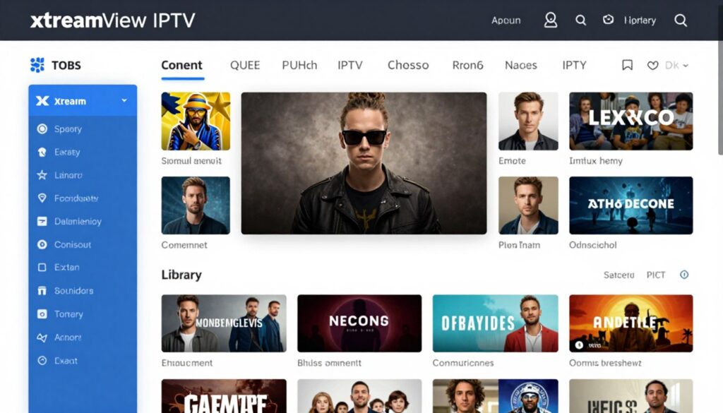 Generate an image of XtreamView IPTV's vast content library, showcasing its extensive channel lineup and on-demand titles.