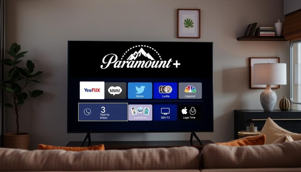 Generate an image of a TV screen displaying Paramount+ with Live TV