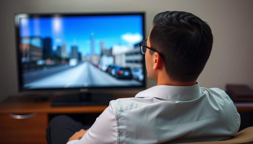 Generate an image of a person watching TV with a stable and clear screen, symbolising IPTVtune's anti-freeze technology. Generate an image of a person watching TV with a stable and clear screen, symbolising IPTVtune's anti-freeze technology.