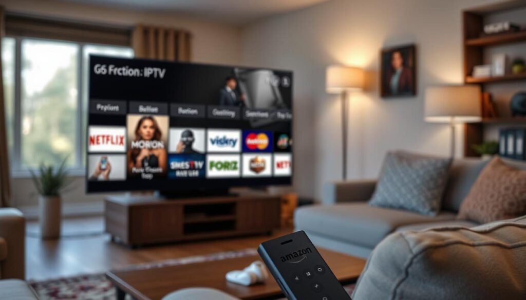 Generate an image of an Amazon Fire Stick screen showing IPTV apps