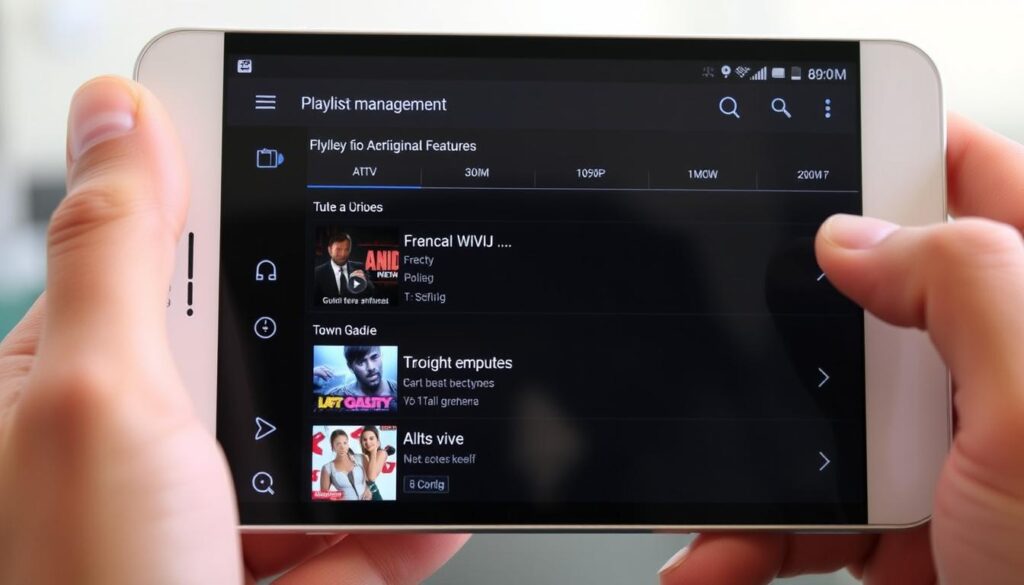 Generate an image of the IPTV Extreme application interface on an Android device, showcasing its user-friendly playlist management.