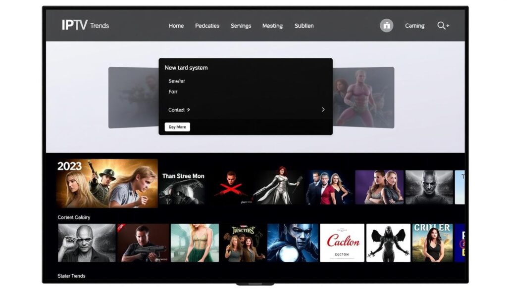 Generate an image of the IPTV Trends interface showcasing its elegant navigation system and content discovery features.