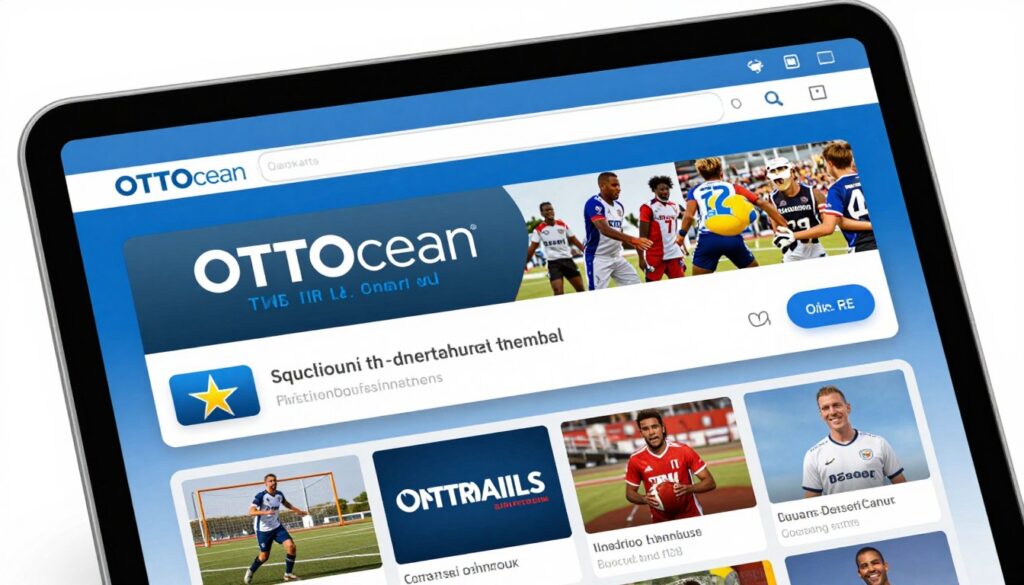 Generate an image of the OTTOcean channel lineup on a tablet, highlighting its sports and entertainment channels.