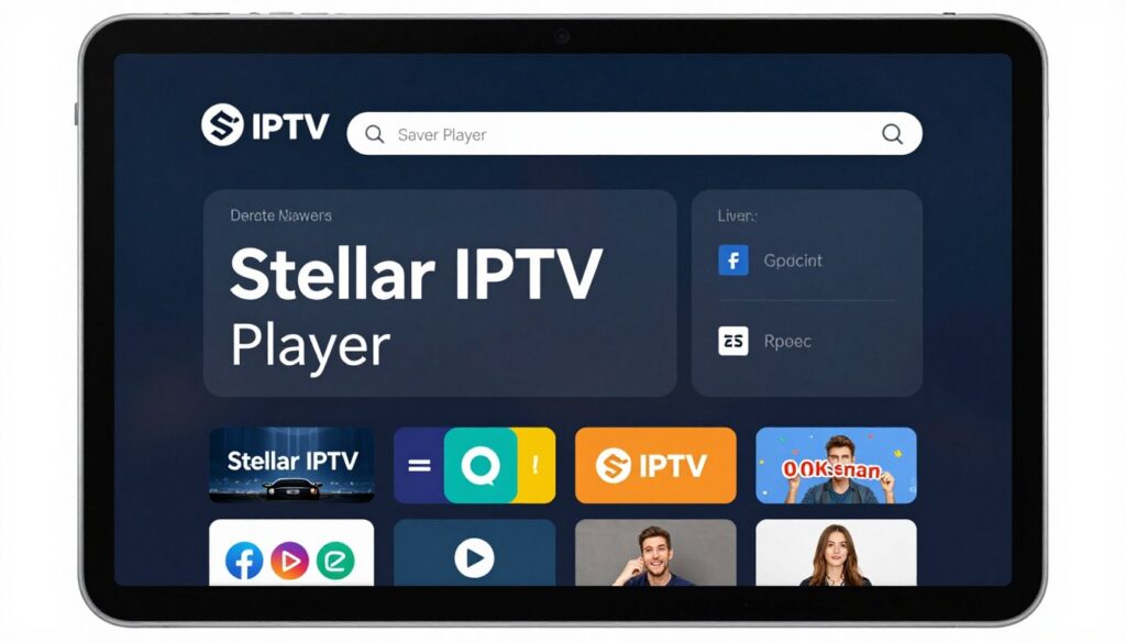 Generate an image of the Stellar IPTV Player interface on an iPad.