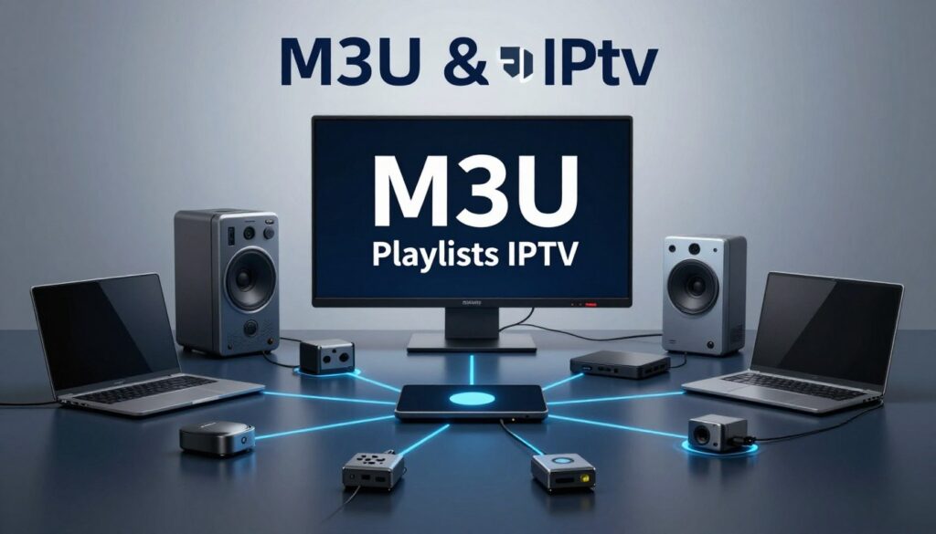Generate an image representing M3U playlists and IPTV