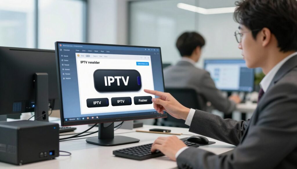 Image of a person setting up an IPTV reseller panel on a computer